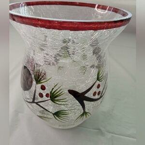 Crackle glass flower vase or candle holder.